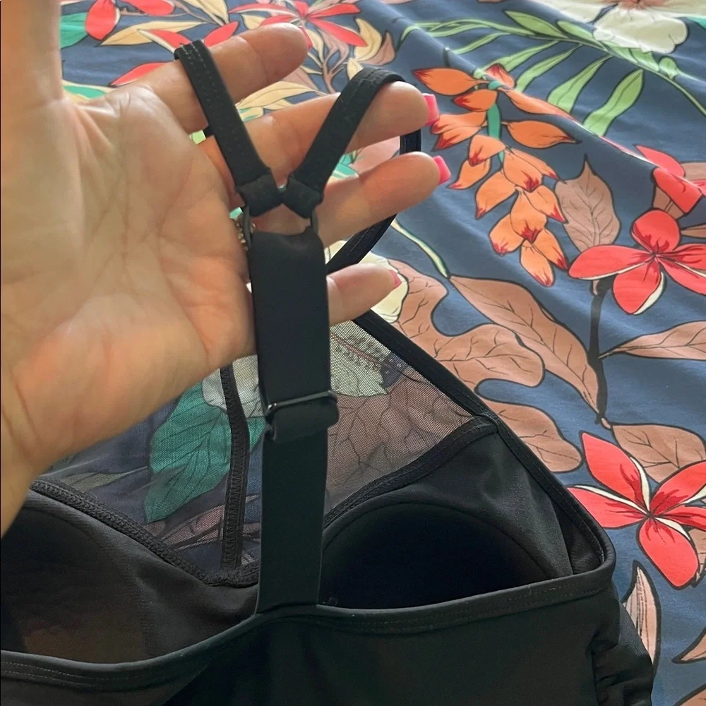 Black tankini top with mesh inlay new